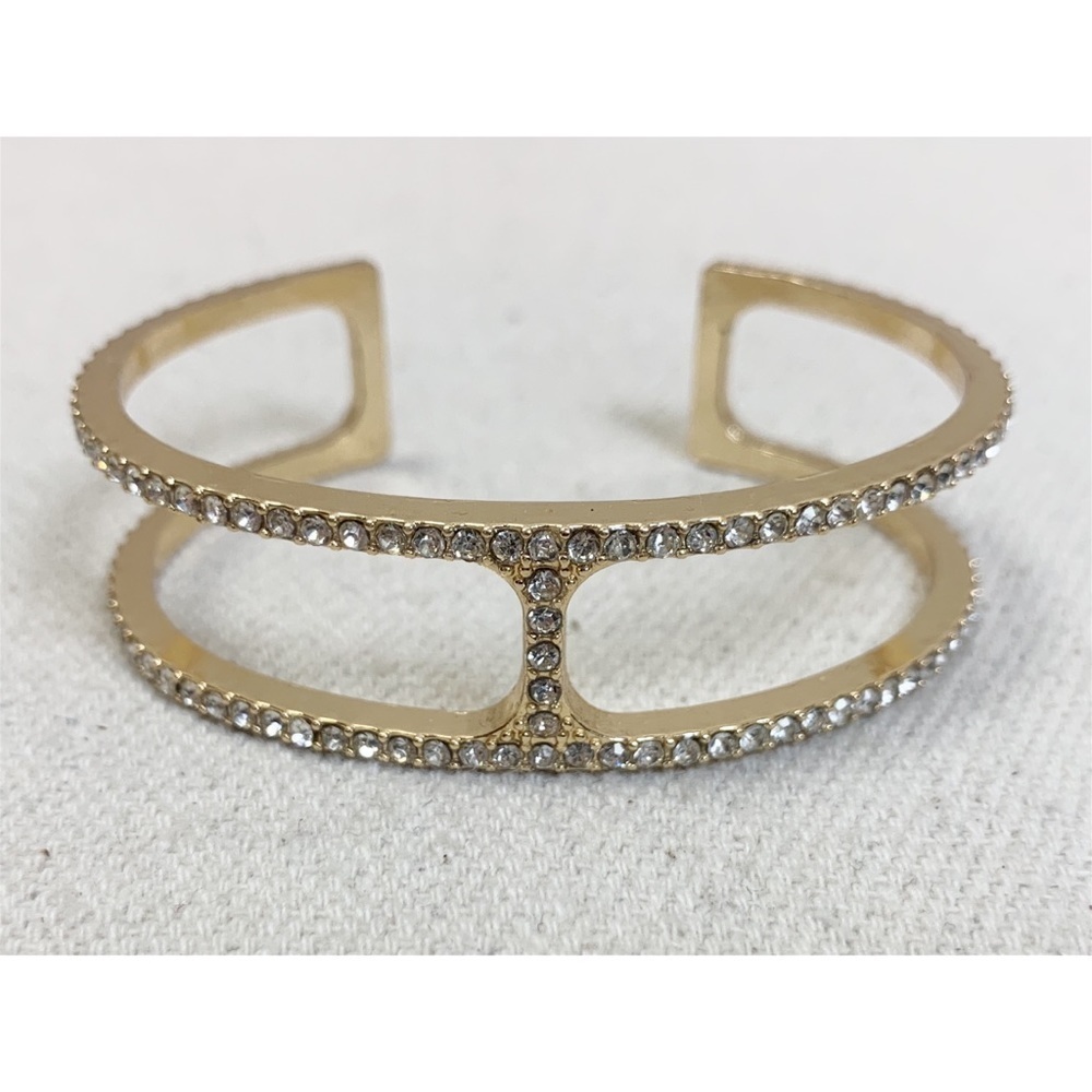 Gold Rhinestone H Cuff Bracelet